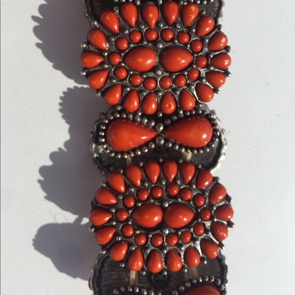 Vintage Very Rare Ox Blood Coral Silver Bracelet - Picture 3 of 8